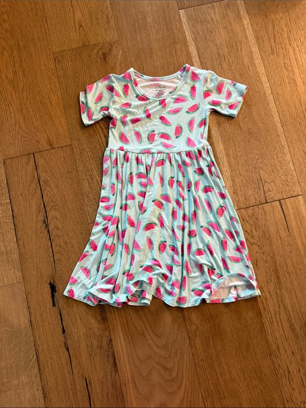 Mint Watermelon Print Short-Sleeve Twirl Dress for Girls